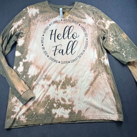 Bella Canvas Tops - Hello Fall Bleached T Shirt Women's XL Bella Canvas Graphic Tee Autumn‎ Vibes